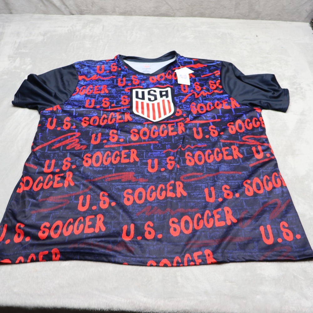 US Soccer Shirt Mens XXL Blue USA Team Soccer Fan Gear V-Neck Jersey $25 NEW